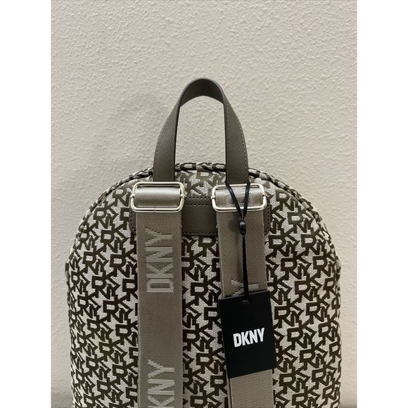 DKNY Carlita Large Backpack Brown/Beige Signature Jacquard W/Gold Hardware - Picture 10 of 11